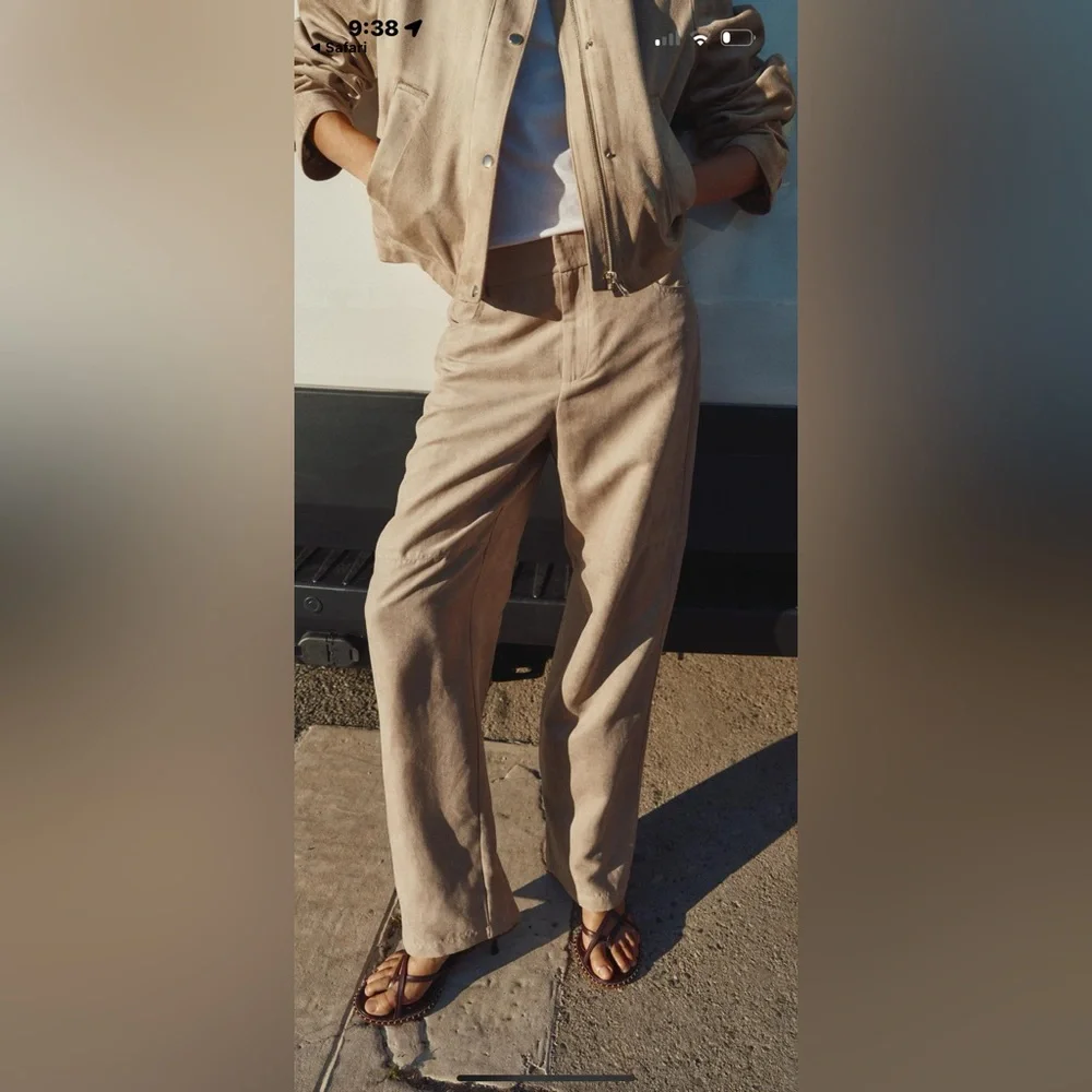 Zara NWT cream beige faux suede straight leg pants